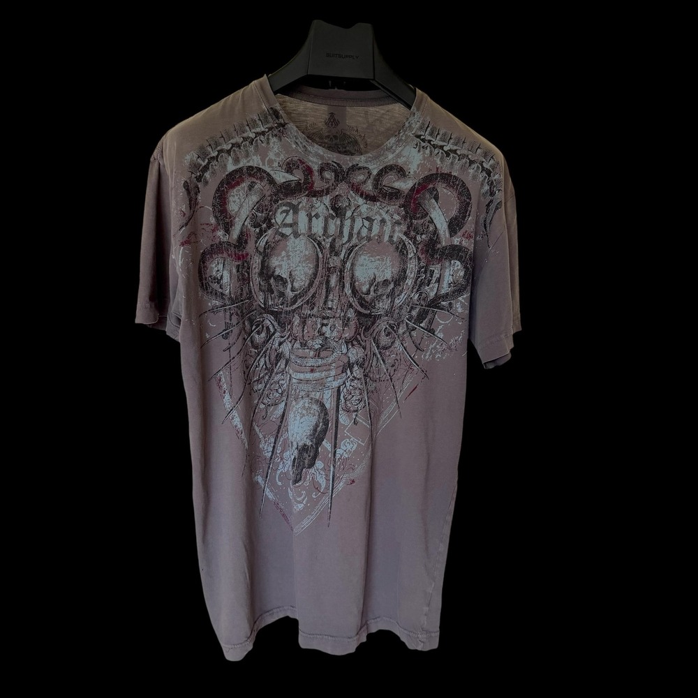 Y2K Archaic by Affliction Brown Skull Serpent T-Shirt Large Distressed Vintage